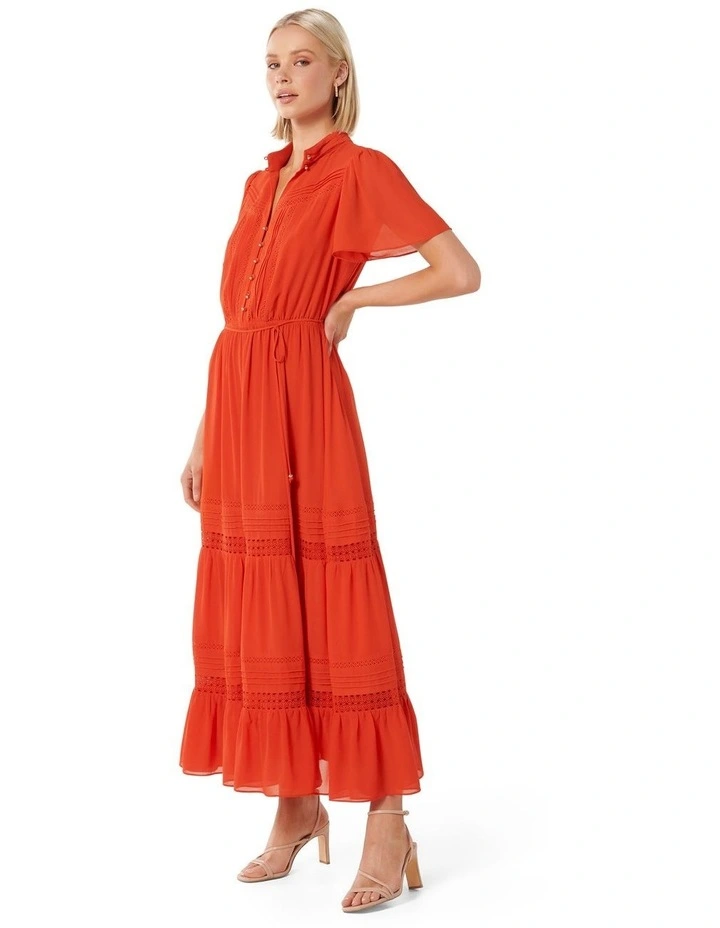 Laura Trim Detail Midi Dress in Chill Red image 3