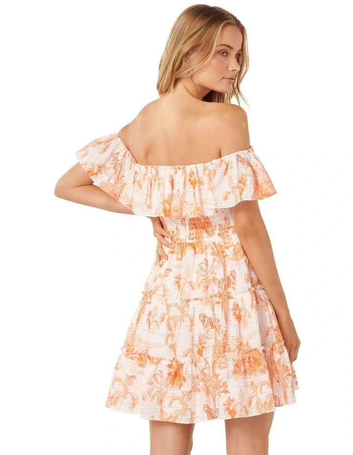Noosa Off-Shoulder Mini Dress in Orange image 2
