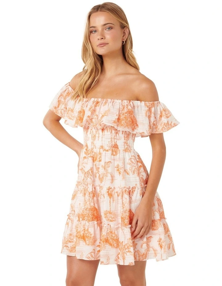 Noosa Off-Shoulder Mini Dress in Orange image 3