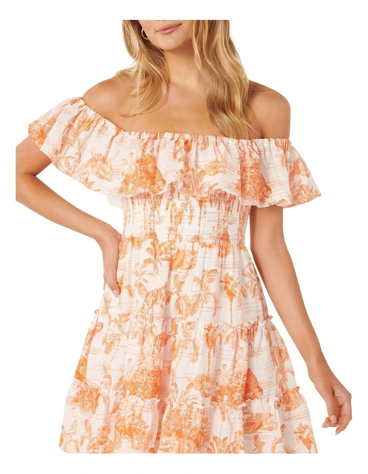 Noosa Off-Shoulder Mini Dress in Orange image 4