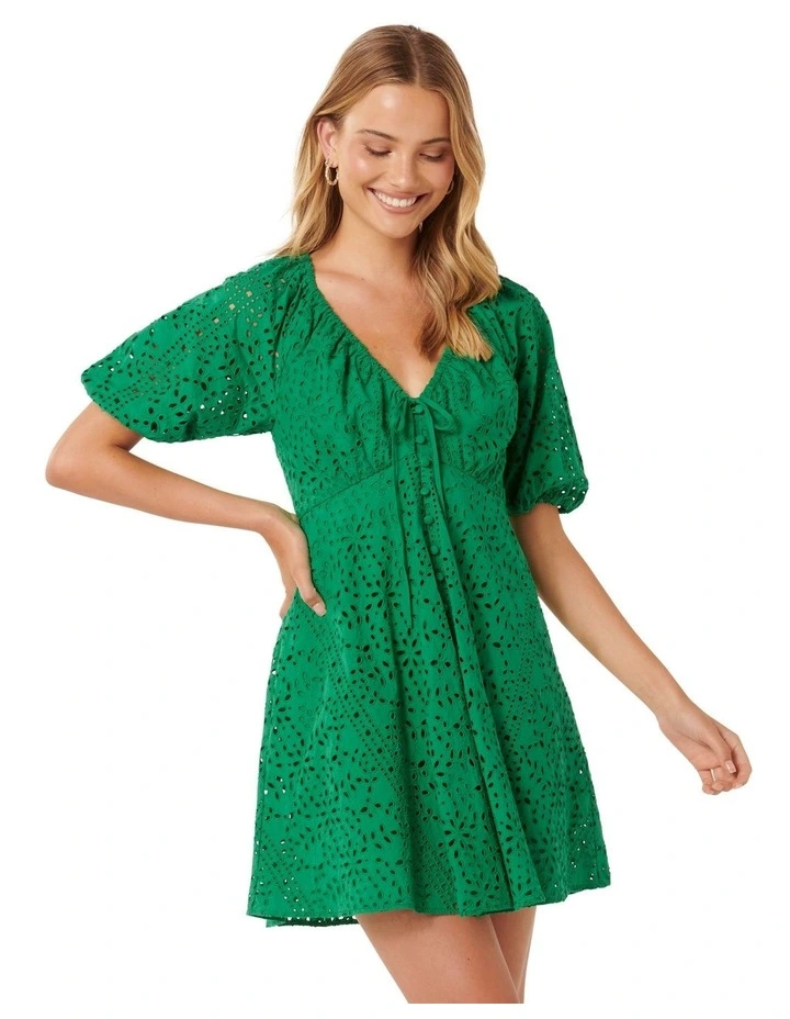 Darcie Embroidered Mini Dress in Green image 1