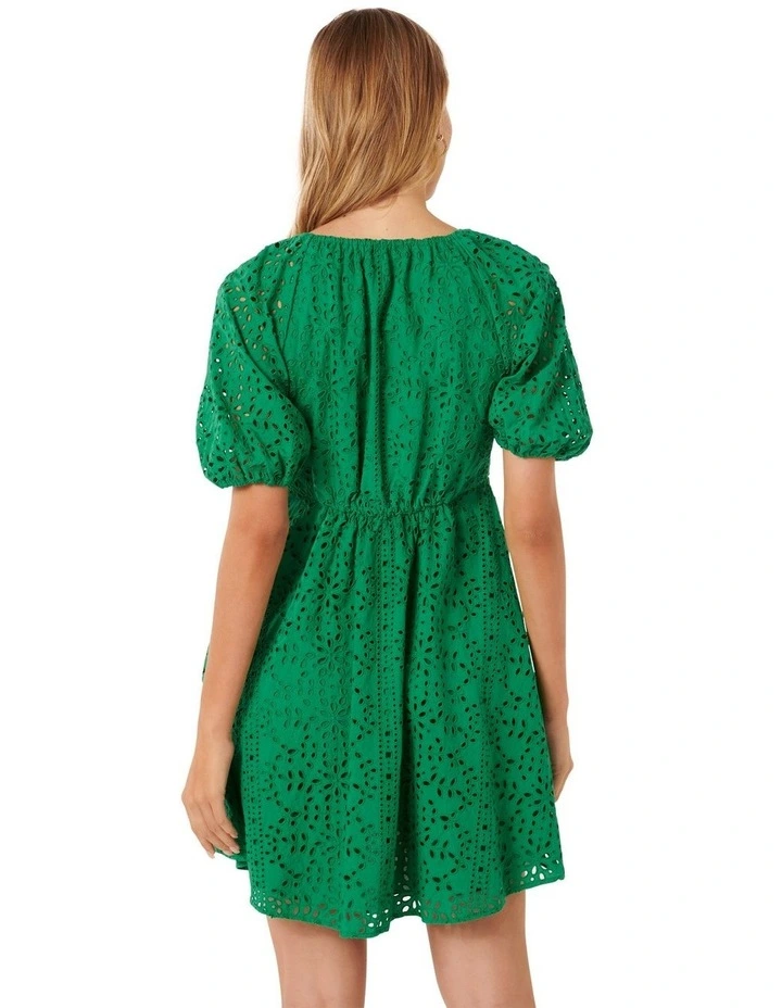 Darcie Embroidered Mini Dress in Green image 2