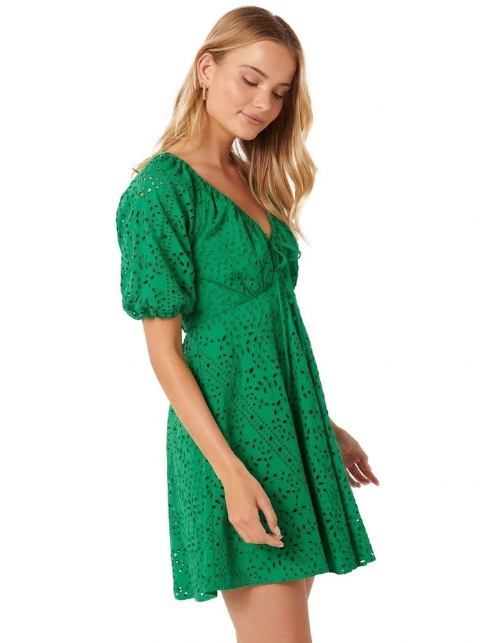 Darcie Embroidered Mini Dress in Green image 3