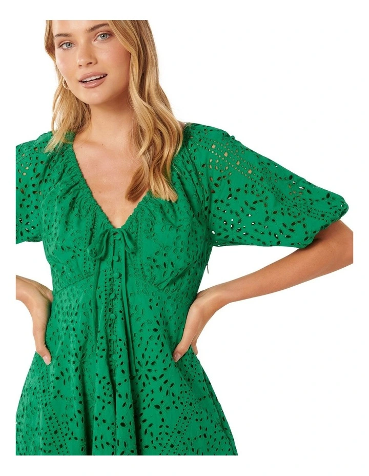 Darcie Embroidered Mini Dress in Green image 4