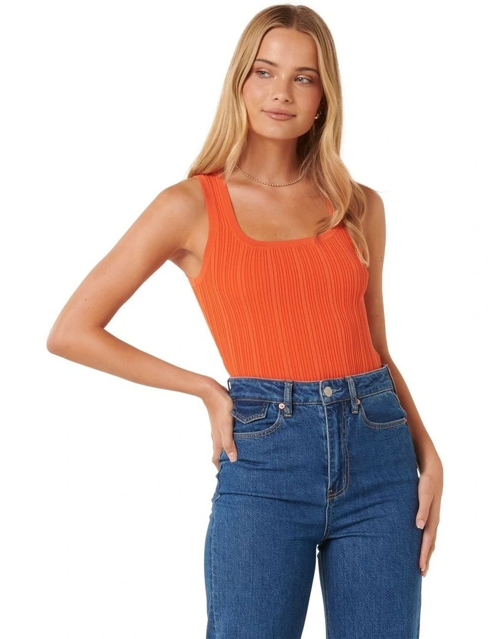 Seville Mutli Rib Knit Tank Top in Orange image 1