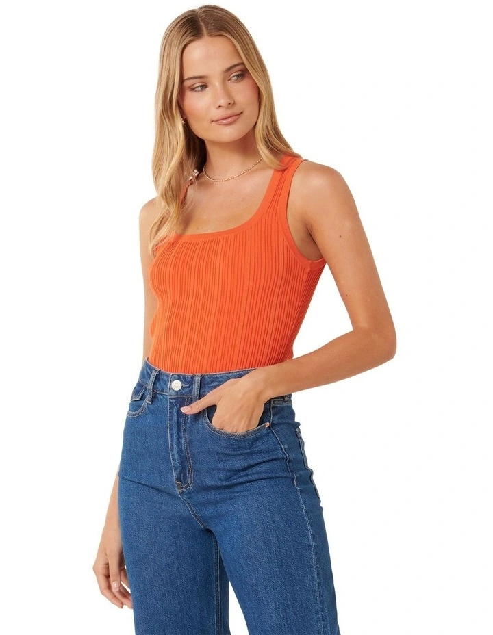 Seville Mutli Rib Knit Tank Top in Orange image 3