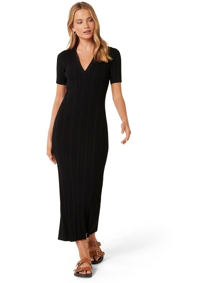 Forever New Paris Multi Rib Polo Knit Dress in Black MYER