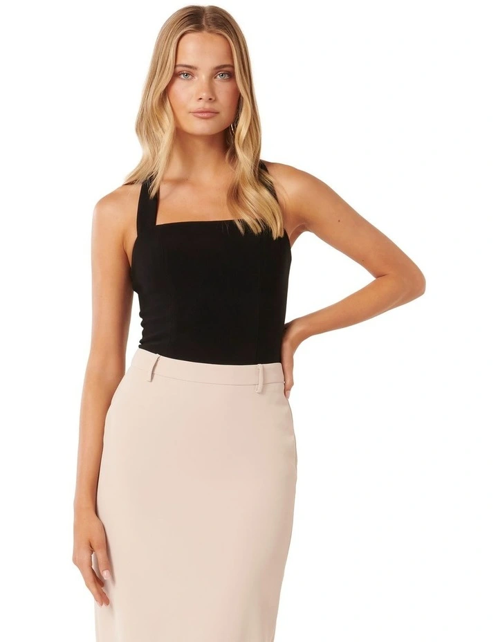 Bethany Halter Neck Crepe Top in Black image 1