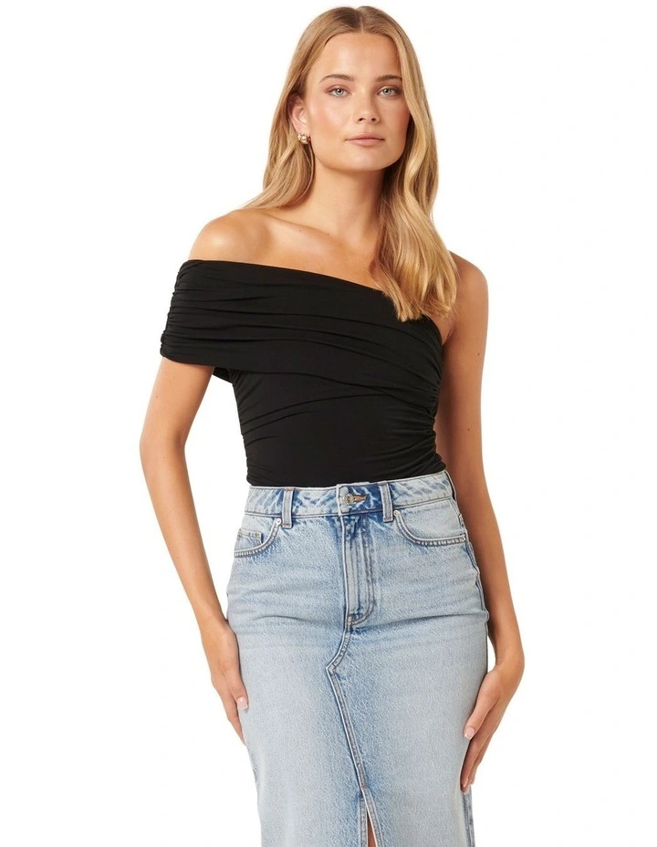 Daphne One Shoulder Ruched Top in Black image 1