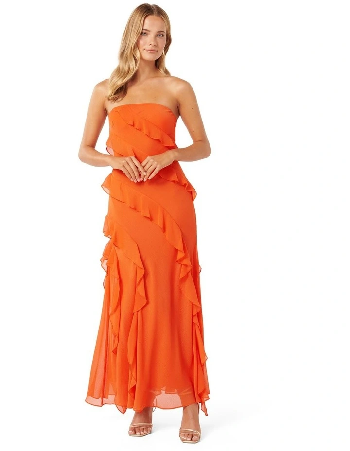 Stella Strapless Ruffle Dress in Orange image 1