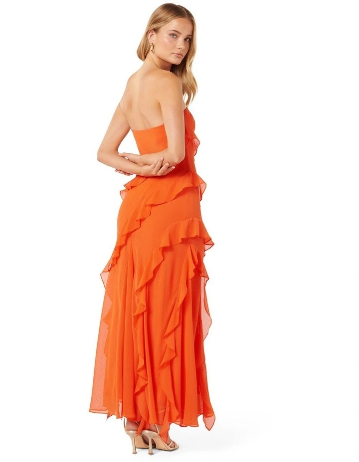 Stella Strapless Ruffle Dress in Orange image 2