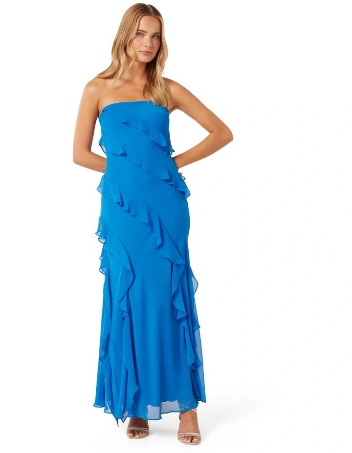 Stella Strapless Ruffle Dress in Blue image 1