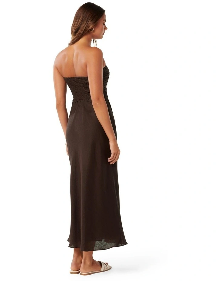 Stephanie Linen One Sleeve Midi Dress in Brown image 2