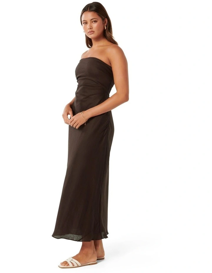 Stephanie Linen One Sleeve Midi Dress in Brown image 3