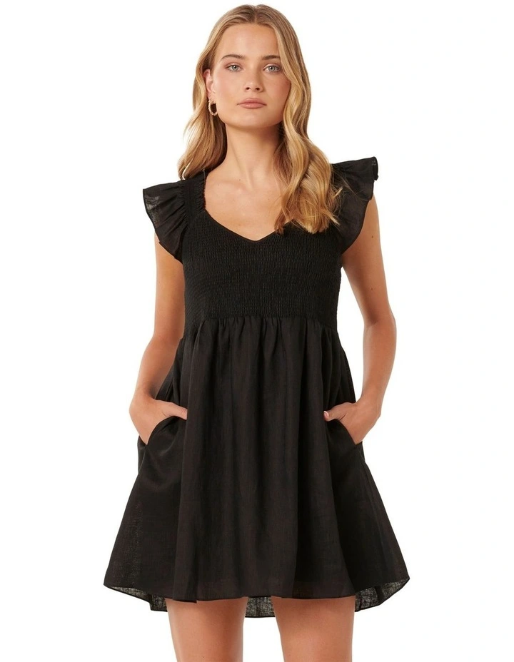 Presley Shirred Bodice Mini Dress in Black image 1