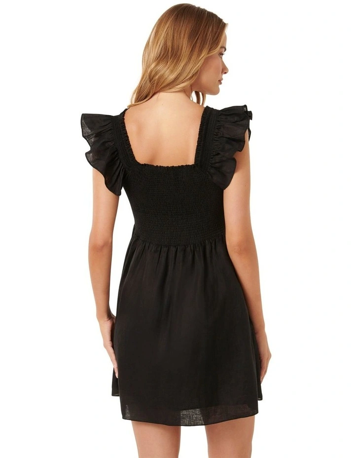 Presley Shirred Bodice Mini Dress in Black image 2