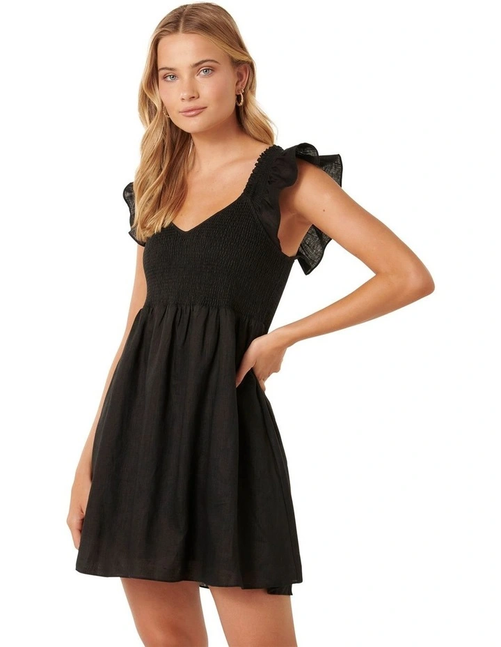 Presley Shirred Bodice Mini Dress in Black image 3