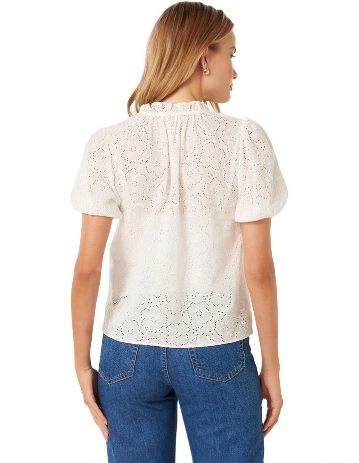 Tottie Short Sleeve Broderie Top in White image 2