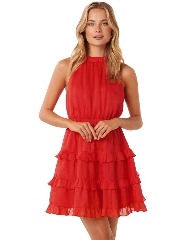 Lily-Rose Halter Neck Mini Dress in Red image 1