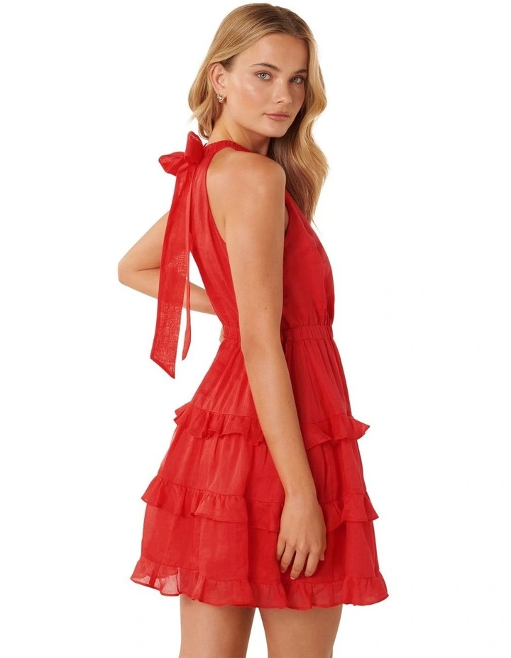 Lily-Rose Halter Neck Mini Dress in Red image 2
