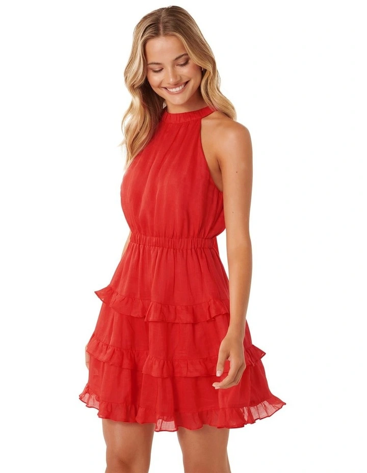 Lily-Rose Halter Neck Mini Dress in Red image 3