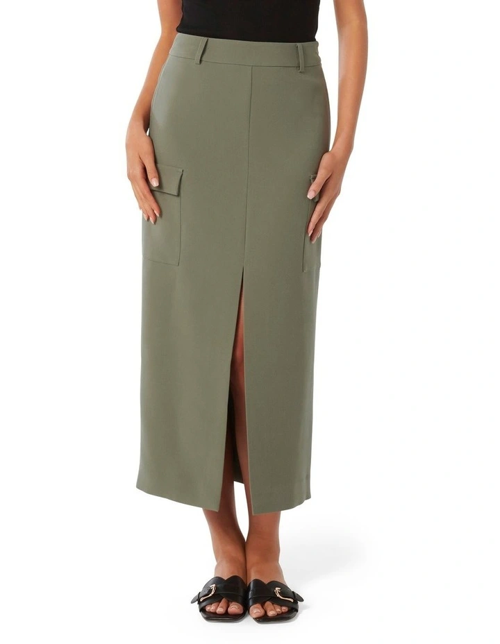 Carly Cargo Midi Skirt in Khaki image 1
