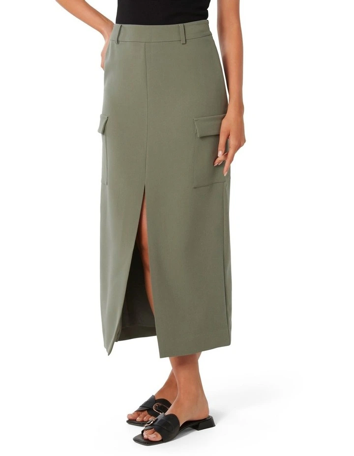 Carly Cargo Midi Skirt in Khaki image 3