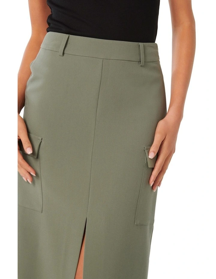Carly Cargo Midi Skirt in Khaki image 4