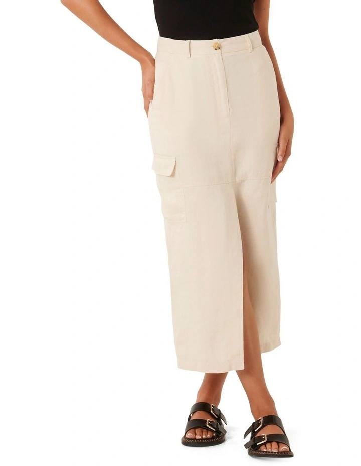 Ronnie Linen Cargo Midi Skirt in Stone image 1