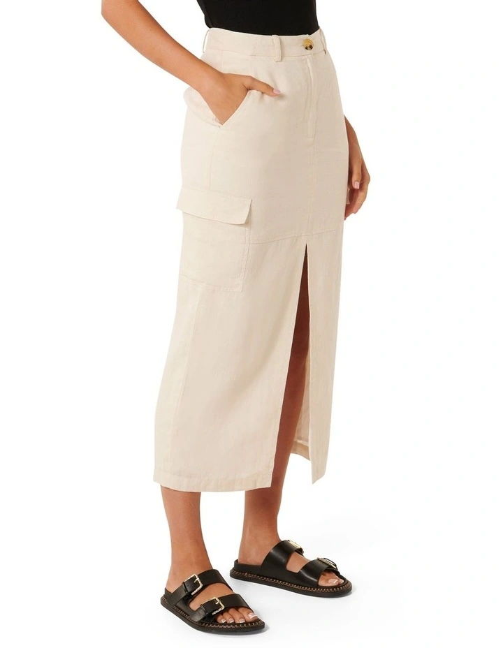 Ronnie Linen Cargo Midi Skirt in Stone image 3