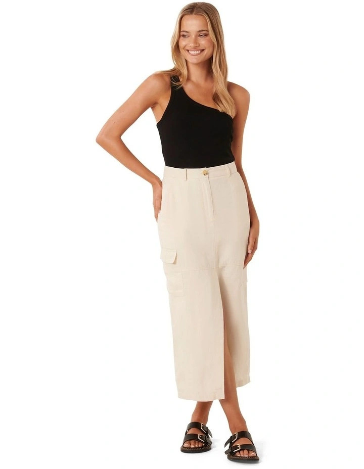 Ronnie Linen Cargo Midi Skirt in Stone image 5