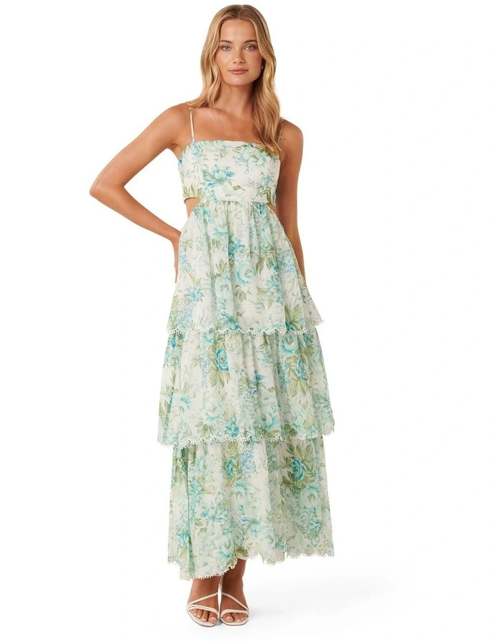 Forever New Shauna Tiered Midi Dress in Blue | MYER Forever New Shauna Tiered Midi Dress in Blue | MYER