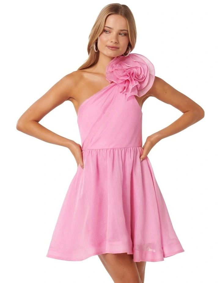 Gigi Silk Rosette Mini Dress in Pink image 1