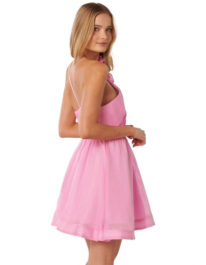 Gigi Silk Rosette Mini Dress in Pink image 2