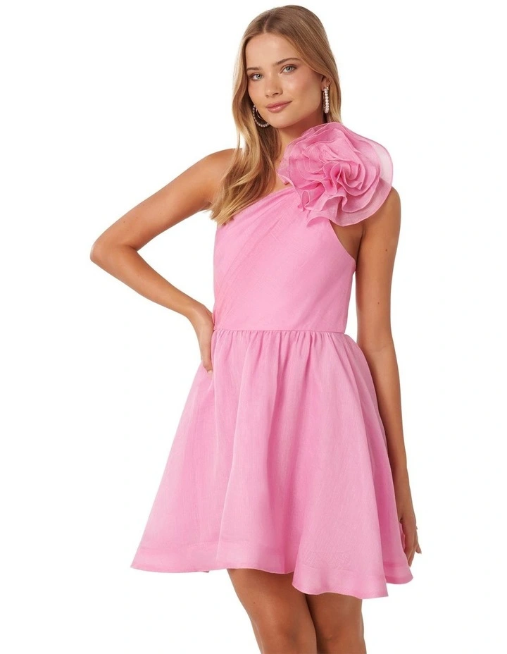 Gigi Silk Rosette Mini Dress in Pink image 3
