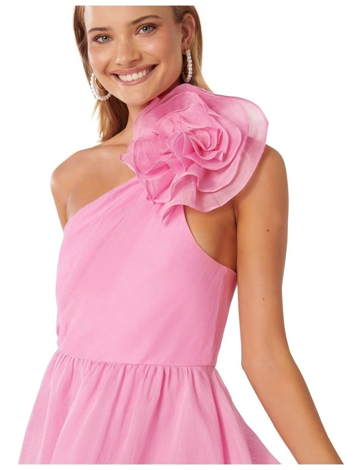 Gigi Silk Rosette Mini Dress in Pink image 4