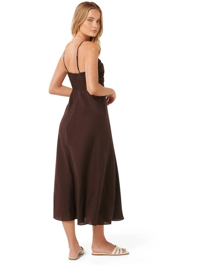 Ava Pleated Bodice Midi Dress in Brown image 2