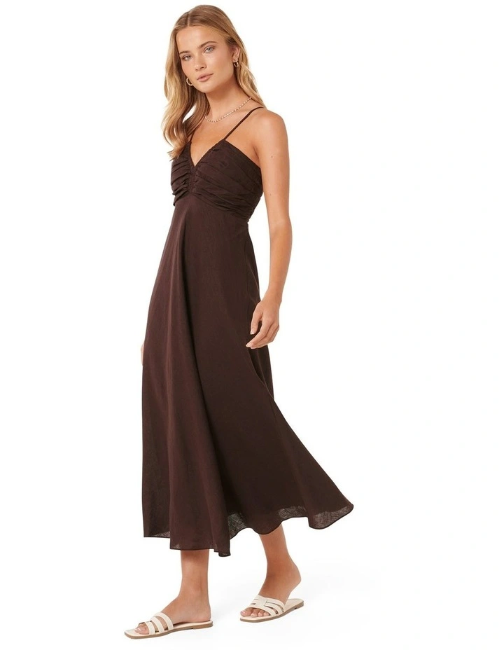 Ava Pleated Bodice Midi Dress in Brown image 3