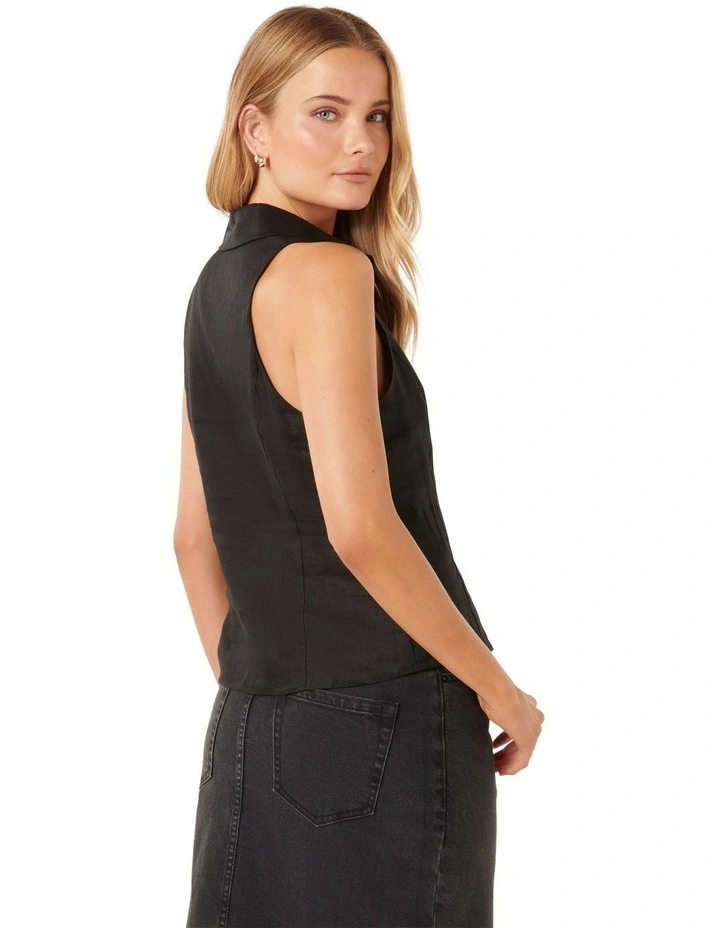 Kathleen Linen Sleeveless Shirt in Black image 2