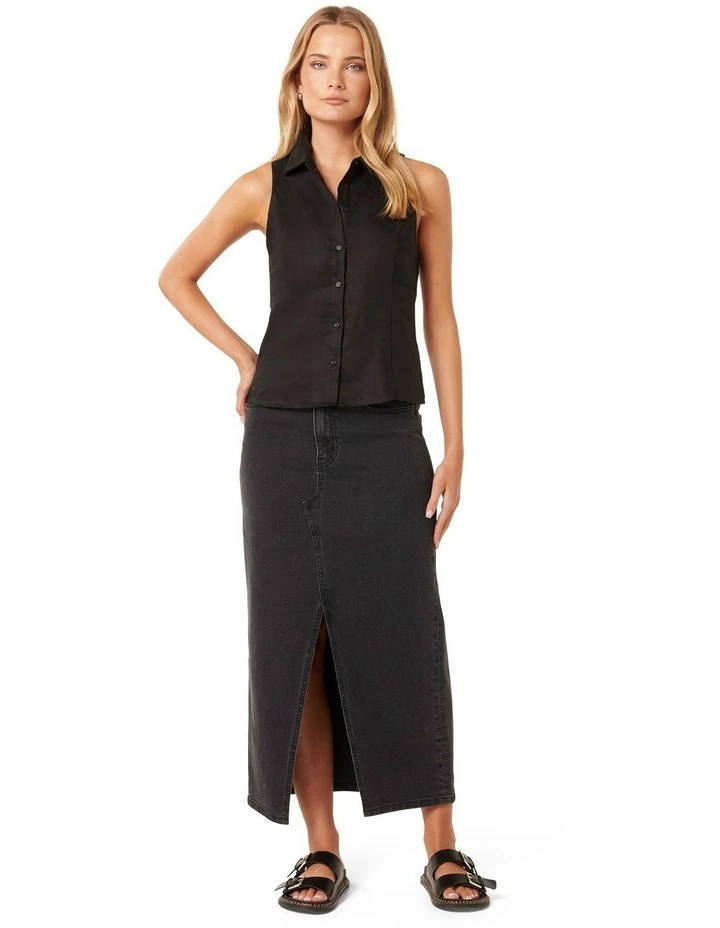 Kathleen Linen Sleeveless Shirt in Black image 5