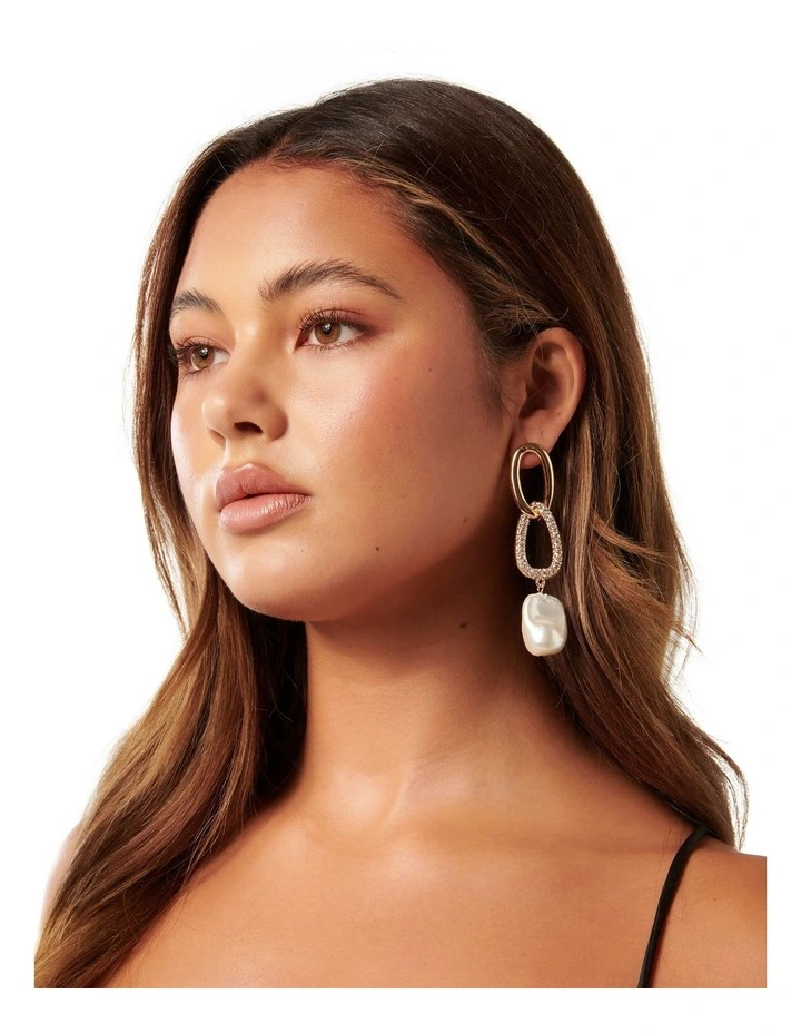 Signature Connor Crystal And Pearl Drop Earrings in Pink image 2