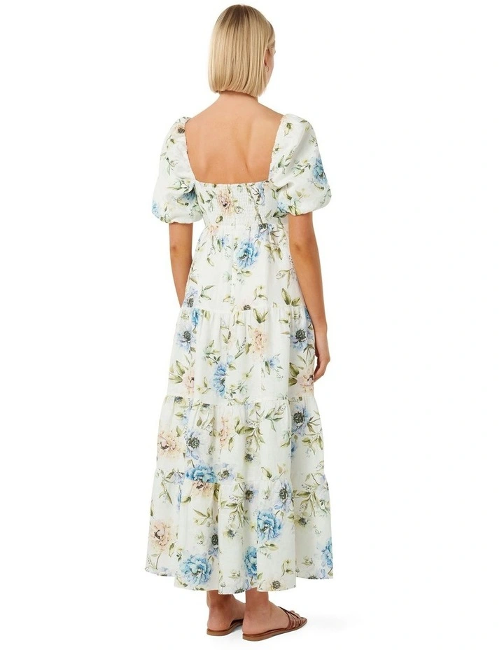 Joy Puff Sleeve Midi Dress in White Floral image 2