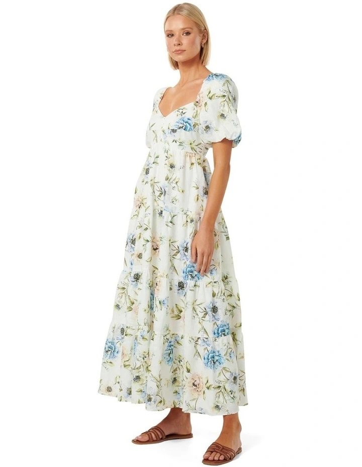 Joy Puff Sleeve Midi Dress in White Floral image 3