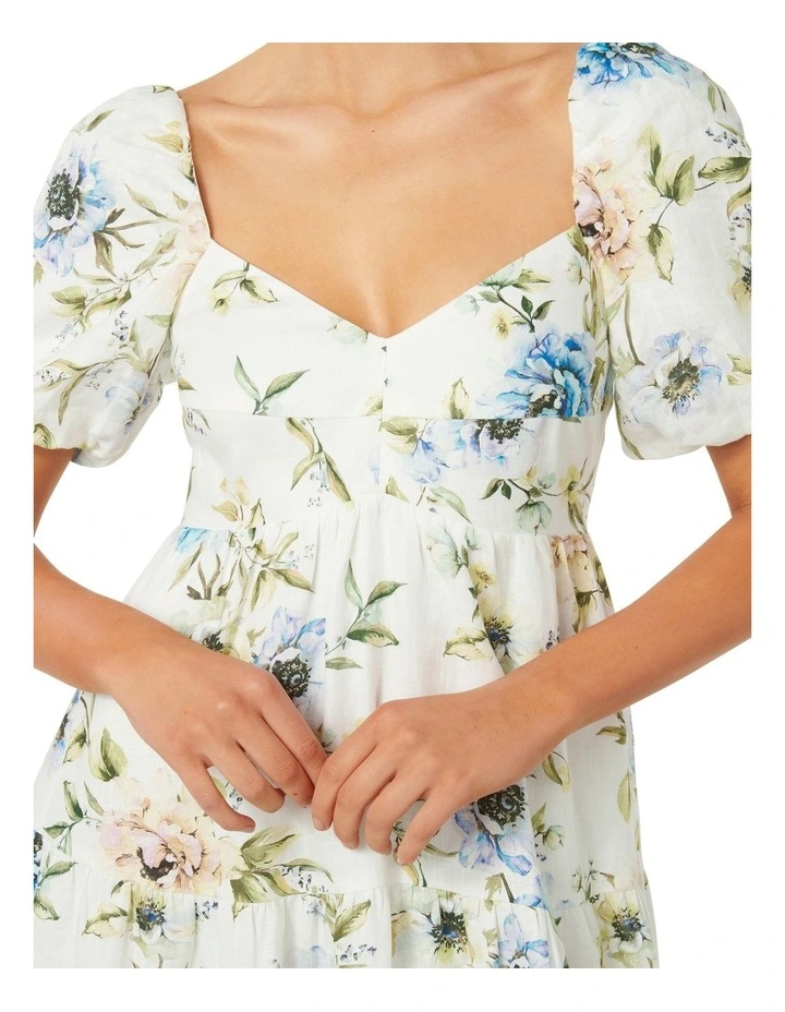 Joy Puff Sleeve Midi Dress in White Floral image 4