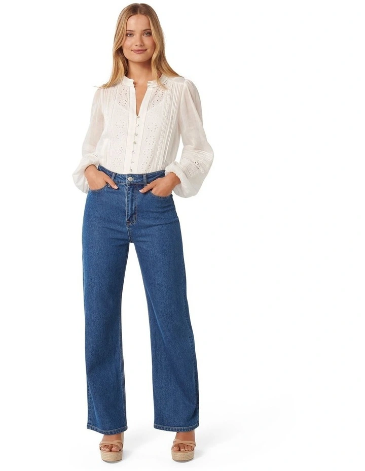 Inez Keyhole Trim Spliced Blouse in White image 5