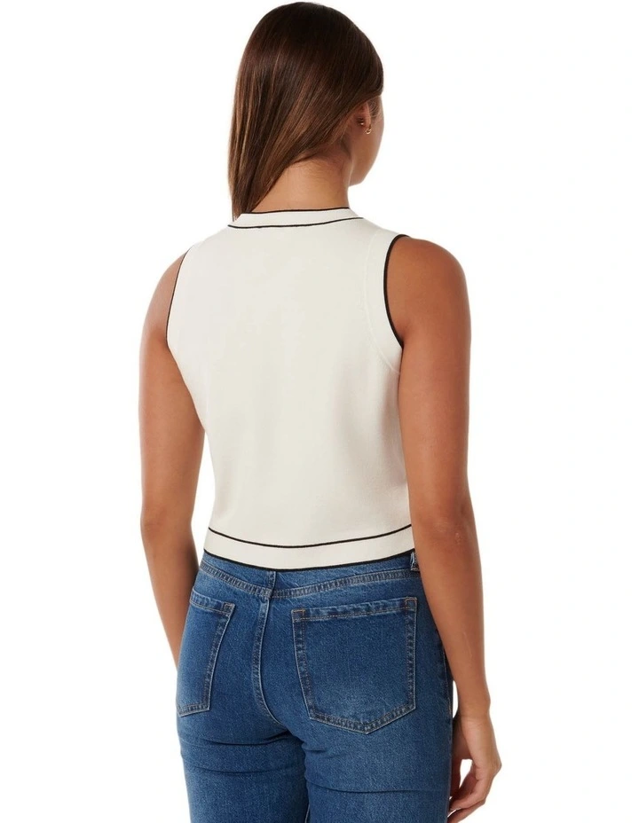 Blythe Tipped Button Through Knit Tank in White image 2