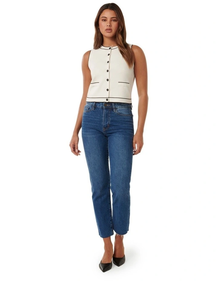 Blythe Tipped Button Through Knit Tank in White image 5