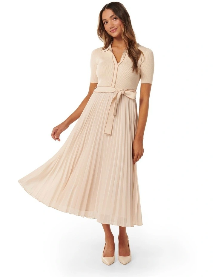 Maeve Short Sleeves Polo Collar Knit Dress in Cream image 1