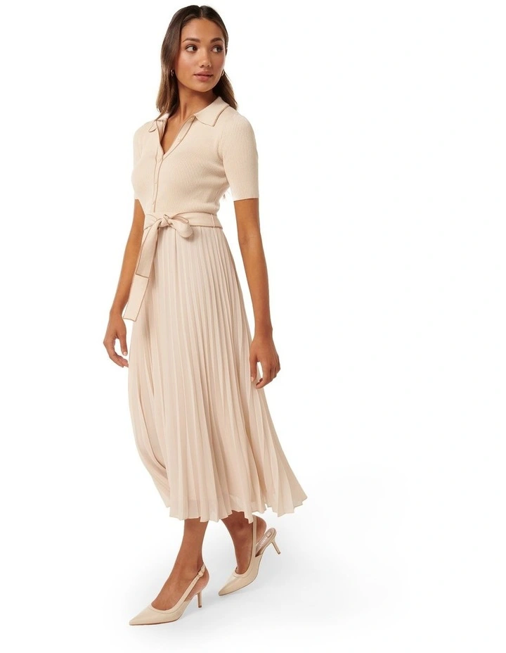 Maeve Short Sleeves Polo Collar Knit Dress in Cream image 3