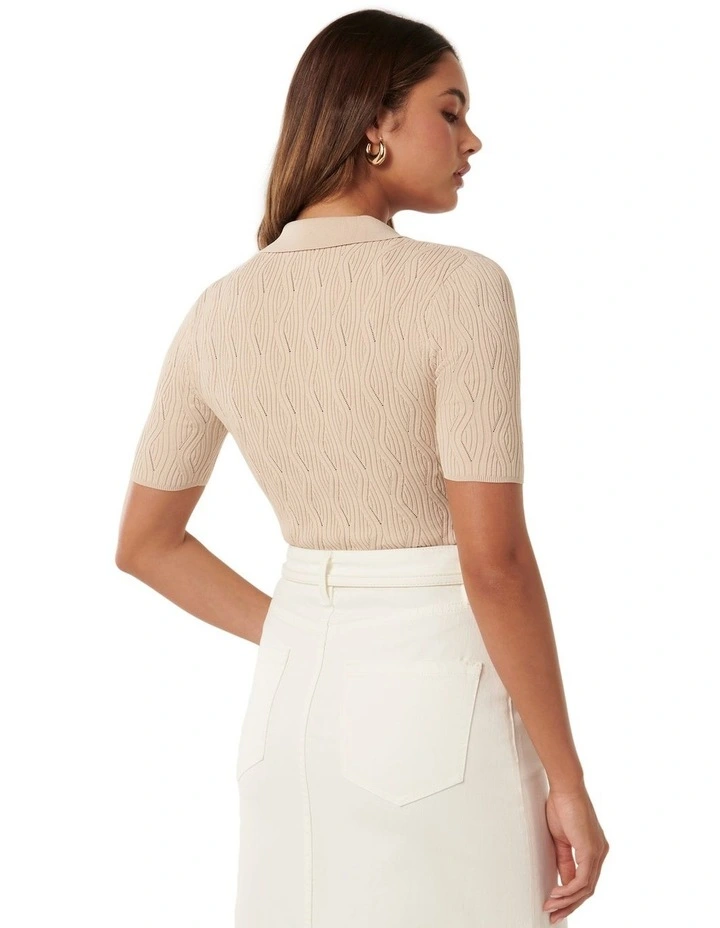Paris Short Sleeve Textured Knit Top in Beige image 2